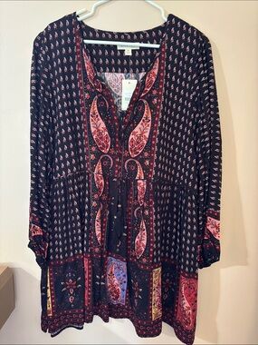 Boho Paisley Black and Pink Tunic Dress